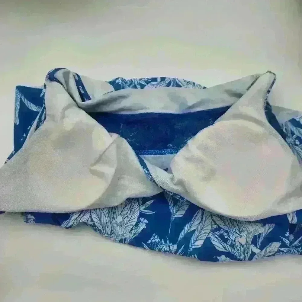 NWOT Sky Blue & White XL Swimdress‎ Top Only Wide Lace Band Gathered Shoulders